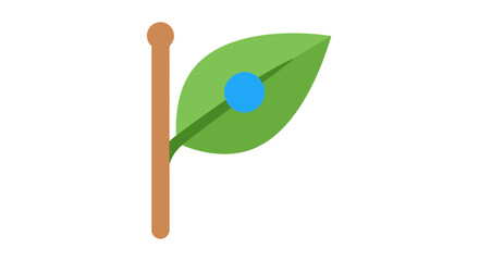 Green leaf with blue dot on a brown stick, simple illustration.