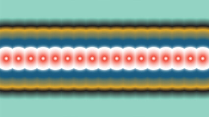 Abstract Geometric Pattern with Vibrant Horizontal Stripes Background. Retro Colorful Optical Illusion Design, Red Circles, Blue Yellow Lines on Teal Background Texture. Blurry gradient wallpaper.