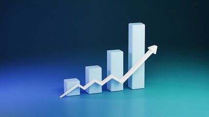3d bar chart showing upward trend and growth with arrow