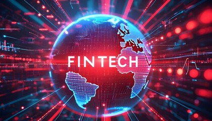 A digital representation of the globe with the word FINTECH prominently displayed, symbolizing global financial technology.
