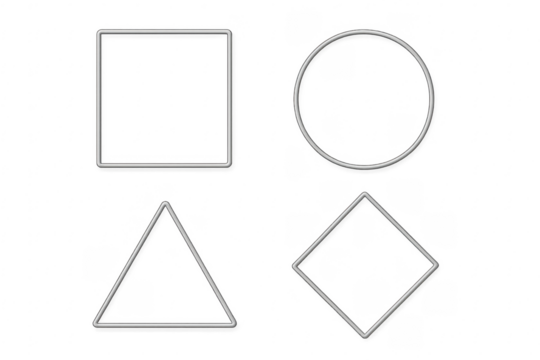 Outlined geometric shapes including square, circle, triangle, diagonal square