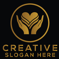 Golden heart hands circle logo