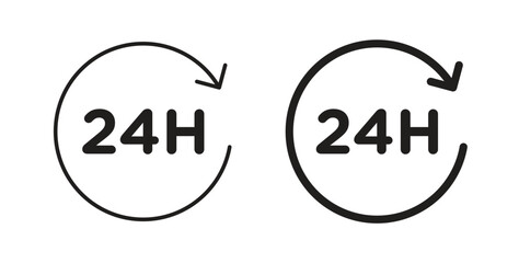 24 Hrs icon in line design and solid black and white colors for designs
