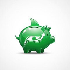Obraz premium Green piggy bank with financial growth icon isolated on white background