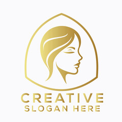 Golden woman profile logo face hair