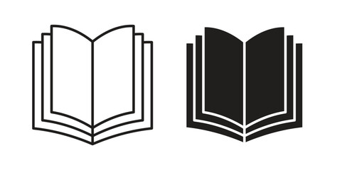 Book icon in line design and solid black and white colors for designs