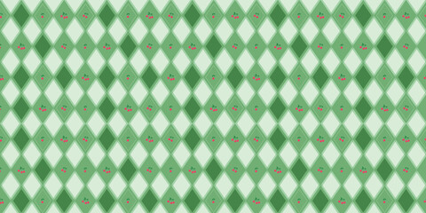 Cherries with green plaid pattern seamless fabric design pattern