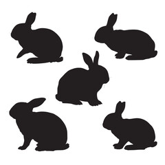 Fototapeta premium Rabbits and Bunny Silhouettes Vector Set Cute Fluffy Animals