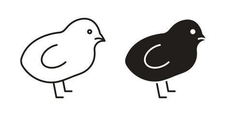 Chick icon in line design and solid black and white colors for designs