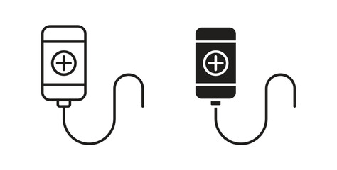 Chemotherapy icon in line design and solid black and white colors for designs