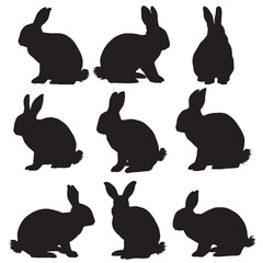 Set of rabbit silhouettes and animal vector illustration