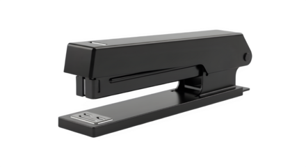 Black stapler isolated on transparent background, a useful office supply item