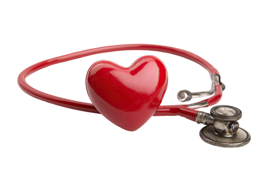 A red heart shape rests within a medical stethoscope - Powered by Adobe