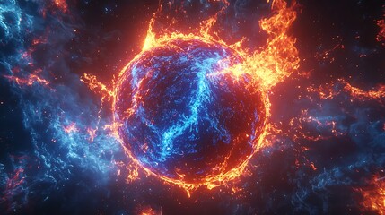 Fototapeta premium Fiery plasma orb glowing with electric energy high resolution picture