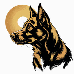 Black and white German Shepherd dog vector illustration, a cute canine pet portrait on a white background