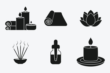 Serene spa icons set representing relaxation wellness and aromatherapy ambiance