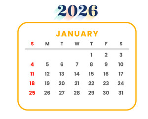 January 2026 Monthly Calendar Template Vector Illustration with Modern Design