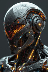 Fototapeta premium Advanced Cyborg Head with Luminous Internal Circuitry