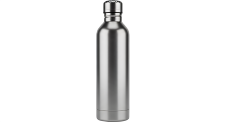 Sleek stainless steel water bottle isolated on transparent background for hydration