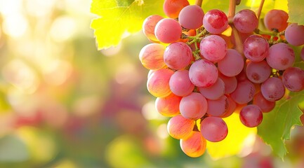 Close-up of pink grapes on vine