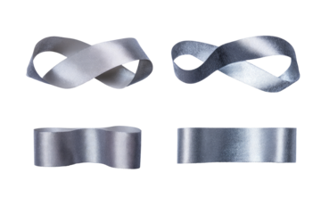 Four variations of draped, silver-toned ribbons.  Two infinity shaped, two straight