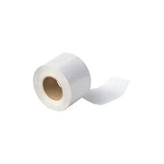 Fototapeta premium White toilet paper roll with soft textured sheet unrolling clean hygiene bathroom essential household supply for daily sanitation use isolated on white background 