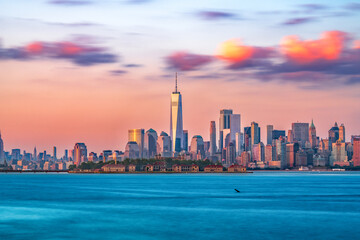 Fototapeta premium New York, New York, USA Skyline from the Harbor with Ellis Island 782