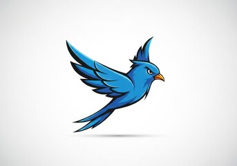 Obraz premium Stylized blue bird illustration soaring against a white background concept design