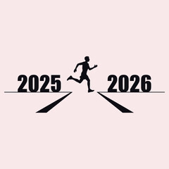 Fototapeta premium Silhouette of a man running from 2025 to 2026 across a gap vector