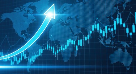 Uptrend financial graph with arrow world map background business success concept