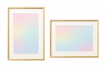 Gold frames with blank pastel gradient matting on transparent background