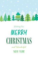 Hand drawn Christmas greeting card with abstract trees. Vector illustration