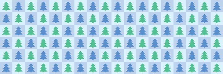 Colourful Christmas tree pattern with hand drawn decorations. Holiday background design. Vector illustration