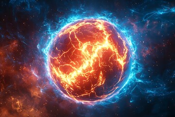 Obraz premium Glowing red orb surrounded by blue energy high resolution picture