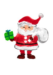 サンタクロースがプレゼントを持っている水彩イラスト素材