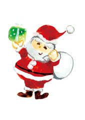 サンタクロースがプレゼントを持っている水彩イラスト素材