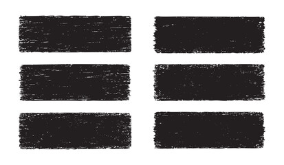 Set of Six Grunge Rough Texture. Black Paint Brush Strokes and Distressed Stamp Frames. 