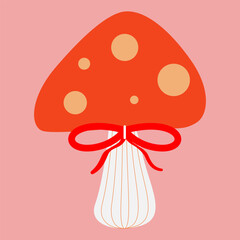 Cute mushroom with ribbon bow decorative. Vector