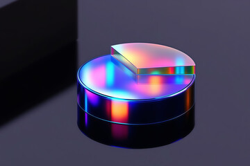 Iridescent Optical Prism on Reflective Surface: Abstract Glass Art, Holographic Light Refraction, Modern Science & Technology, Studio Shot