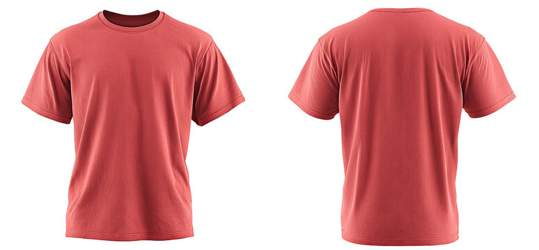 Front and back view of a solid,  terracotta-colored t-shirt