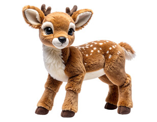 Realistic Stuffed Deer Toy with Soft Fur Texture, isolated on transparent background