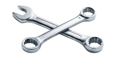 Two crossed, metallic wrenches