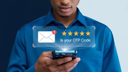 Man checking phone receives otp code for online verification and security