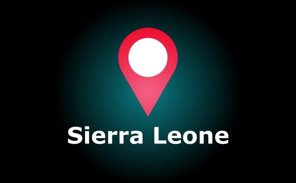 Illustrated sierra leone map pin icon with white circle on a dark teal and black gradient background