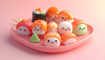 Fototapeta premium 3D Kawaii Sushi Platter