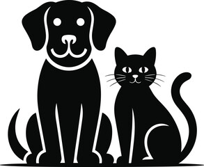 Obraz premium Black silhouette of a dog and cat sitting together