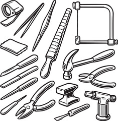 jewelry making tools black and white vector illustration, crisp outlines, SVG ready.eps