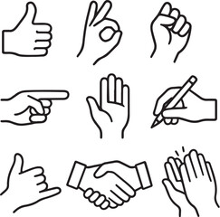 Obraz premium hand gestures black and white vector illustration, clean outlines, SVG ready eps