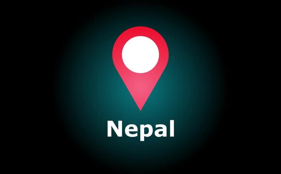 A red map pin with a white circle inside pointing towards nepal on a dark blue background glow effect