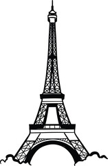 Obraz premium Eiffel Tower silhouette vector—Paris landmark with stylized base, black architectural sketch for travel, culture, and design themes